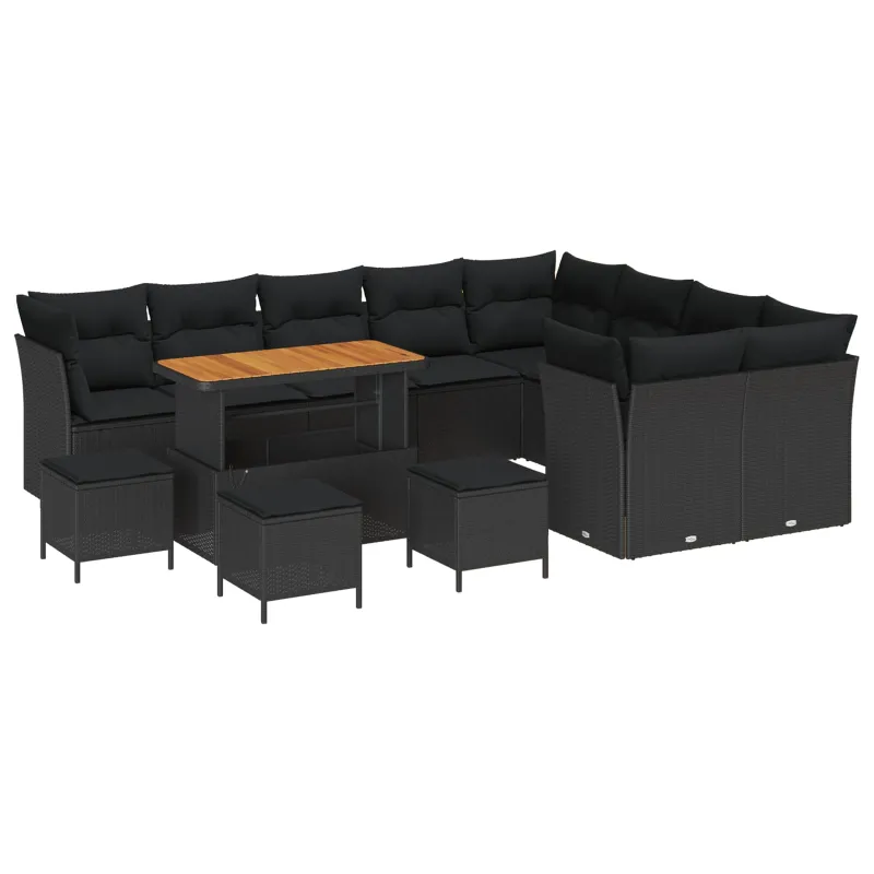 Sodo Sofų Rinkinys su pagalve su saugykla 13 pcs Juoda