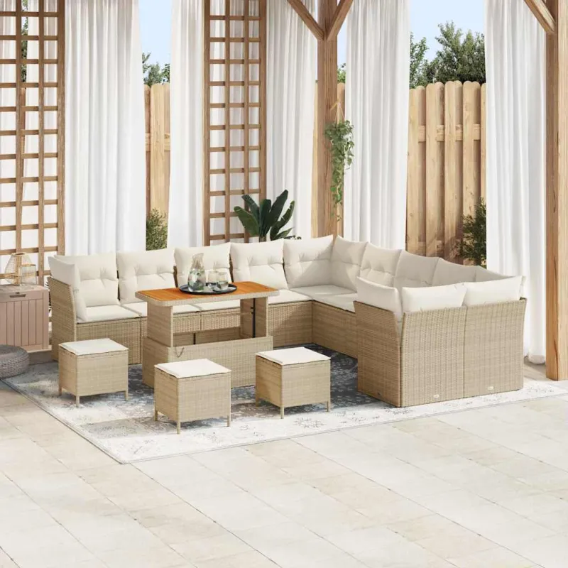 Sodo Sofų Rinkinys 14 pcs Bežinė ir kreminė poliratanas