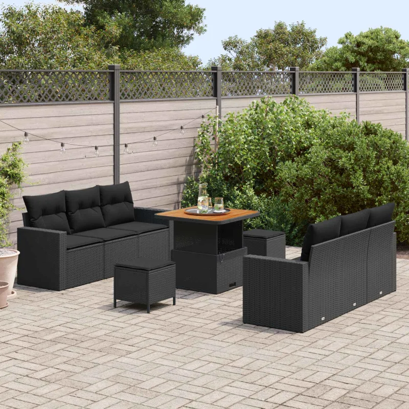Sodo Sofų Rinkinys su pagalve su saugykla 9 pcs Juoda