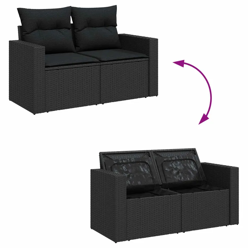Sodo Sofų Rinkinys su pagalve 12 pcs Juoda poliratanas