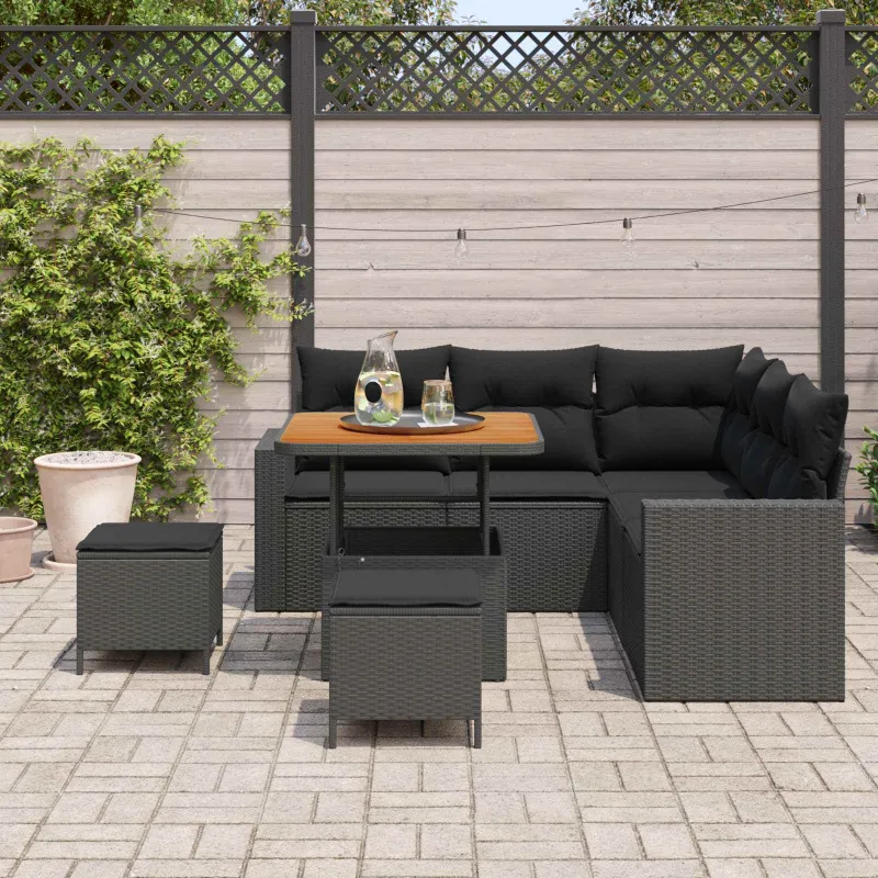 Sodo Sofų Rinkinys su pagalve 9 pcs Juoda poliratanas