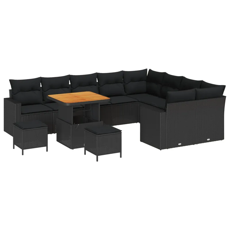 Sodo Sofų Rinkinys su pagalve 13 pcs Juoda poliratanas