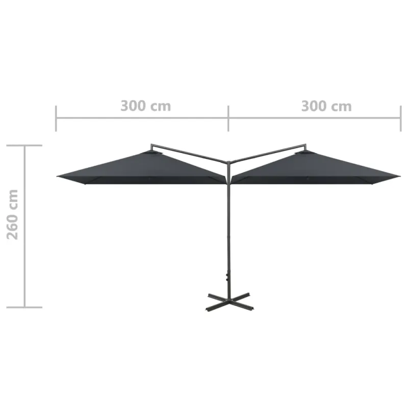 Dvigubas sodo skėtis su plieniniu stulpu, antracito, 600x300cm