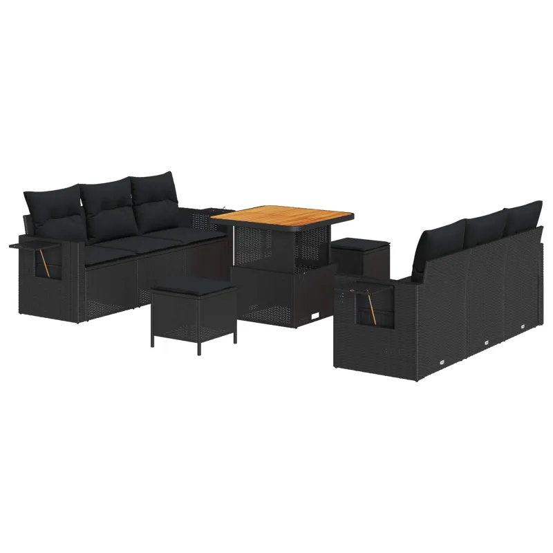 Sodo Sofų Rinkinys su pagalve su saugykla 9 pcs Juoda