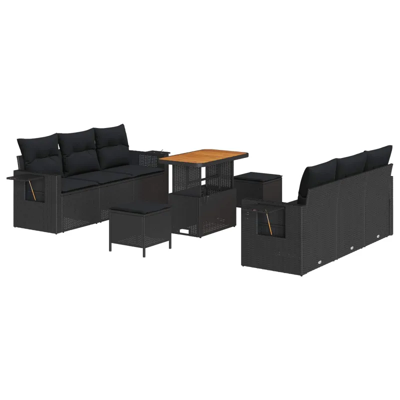 Sodo Sofų Rinkinys su pagalve su saugykla 9 pcs Juoda