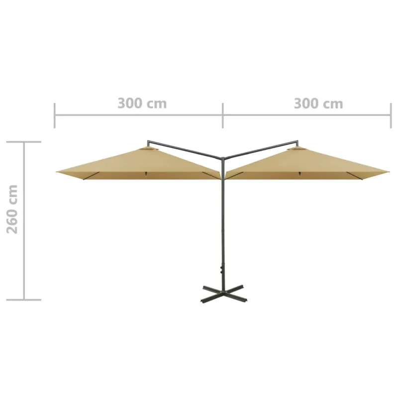 Dvigubas sodo skėtis su plieniniu stulpu, taupe, 600x300cm