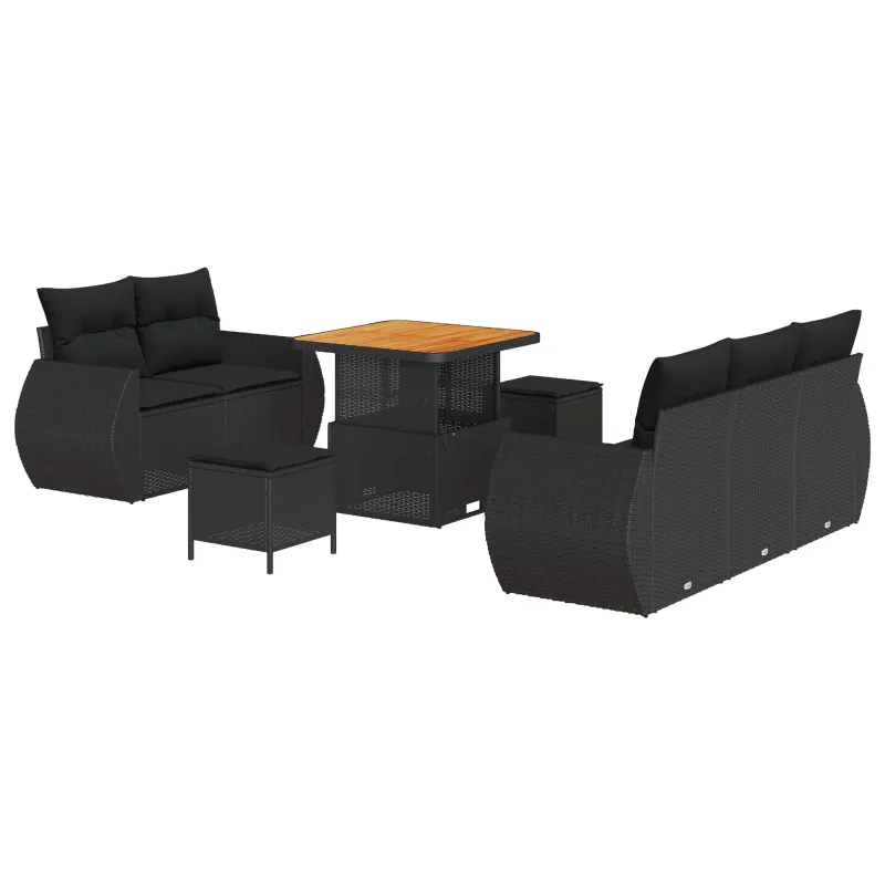 Sodo Sofų Rinkinys su pagalve 8 pcs Juoda poliratanas