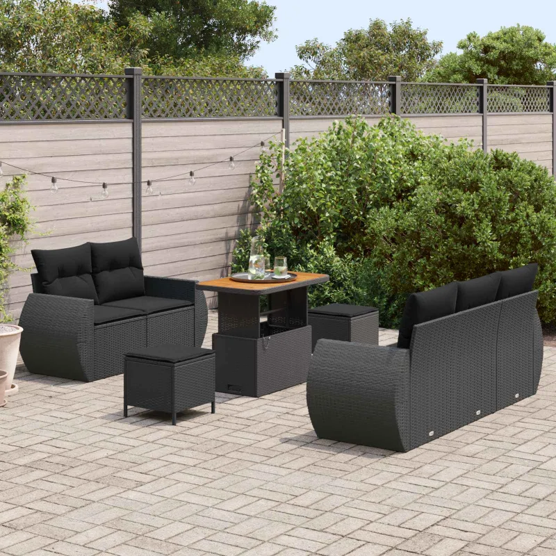 Sodo Sofų Rinkinys su pagalve 8 pcs Juoda poliratanas