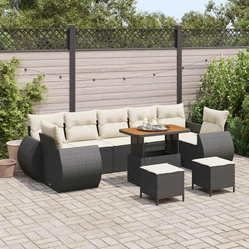 Sodo Sofų Rinkinys su pagalve 10 pcs Juoda ir kreminė