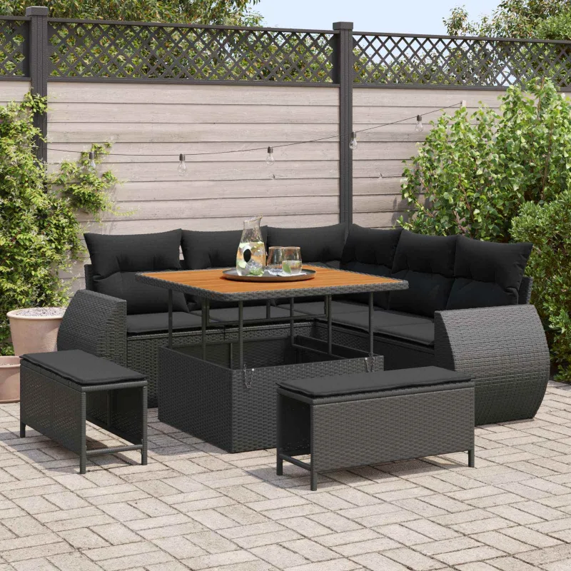Sodo Sofų Rinkinys su pagalve 8 pcs Juoda poliratanas