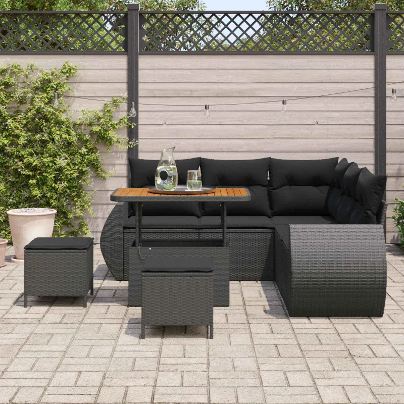 Sodo Sofų Rinkinys su pagalve 8 pcs Juoda poliratanas