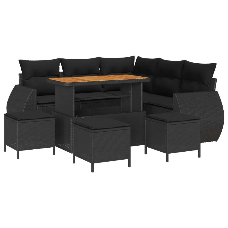 Sodo Sofų Rinkinys 9 pcs 8-Vietų skaičius Juoda poliratanas