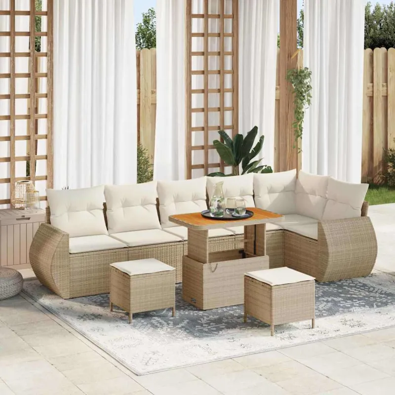 Sodo Sofų Rinkinys 9 pcs Bežinė ir kreminė Poli ratanas