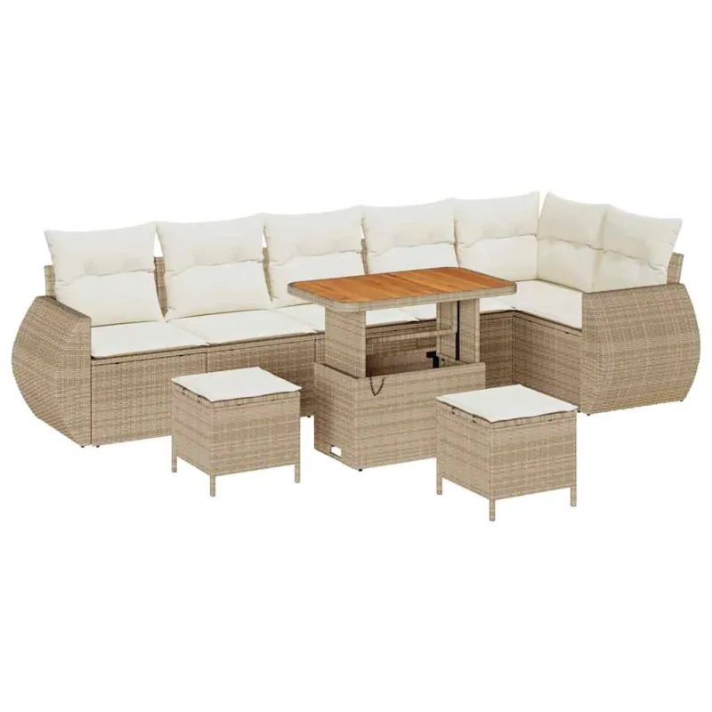 Sodo Sofų Rinkinys 9 pcs Bežinė ir kreminė Poli ratanas