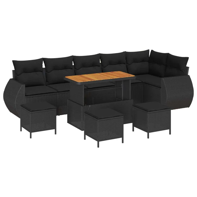 Sodo Sofų Rinkinys su pagalve 10 pcs Juoda Poli ratanas