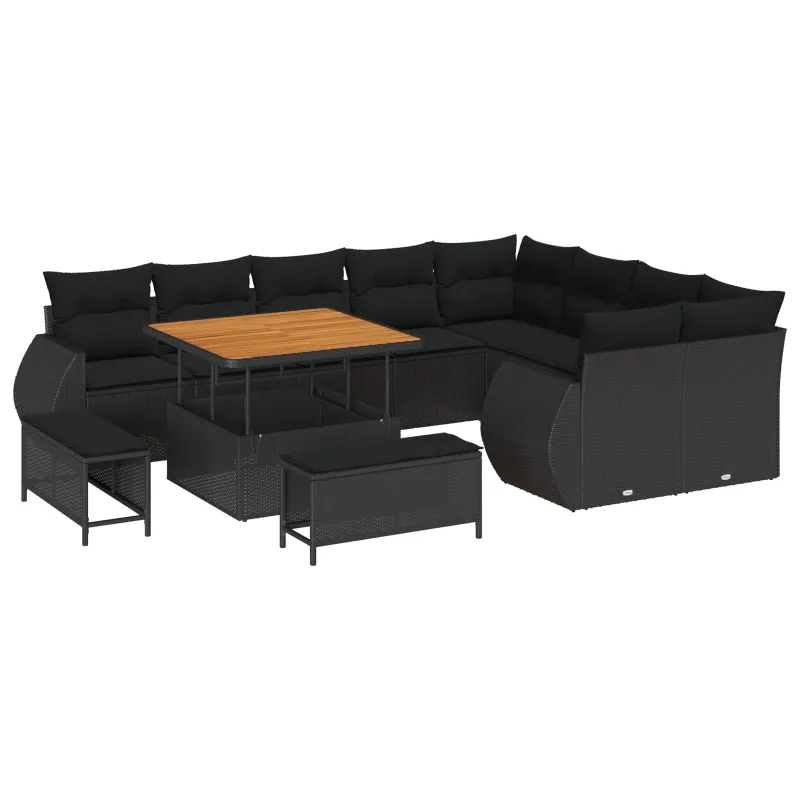 Sodo Sofų Rinkinys su pagalve su saugykla 12 pcs Juoda