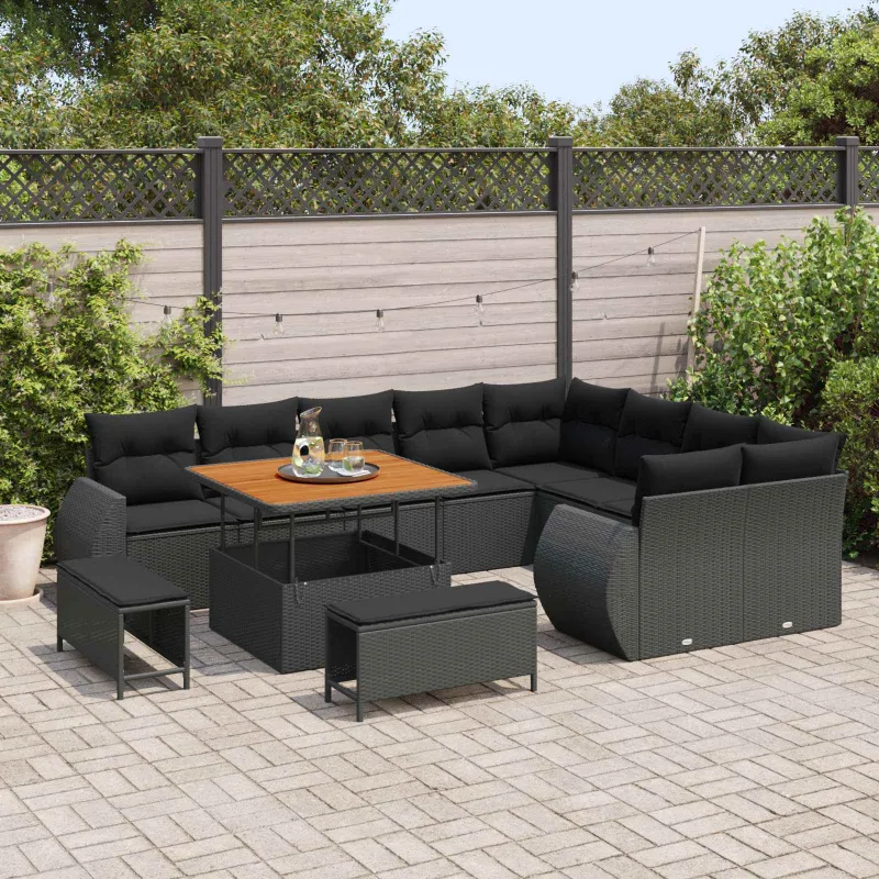 Sodo Sofų Rinkinys su pagalve su saugykla 12 pcs Juoda