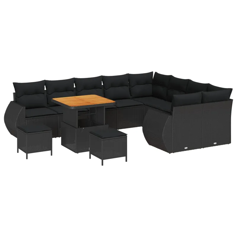 Sodo Sofų Rinkinys su pagalve 12 pcs Juoda Poli ratanas