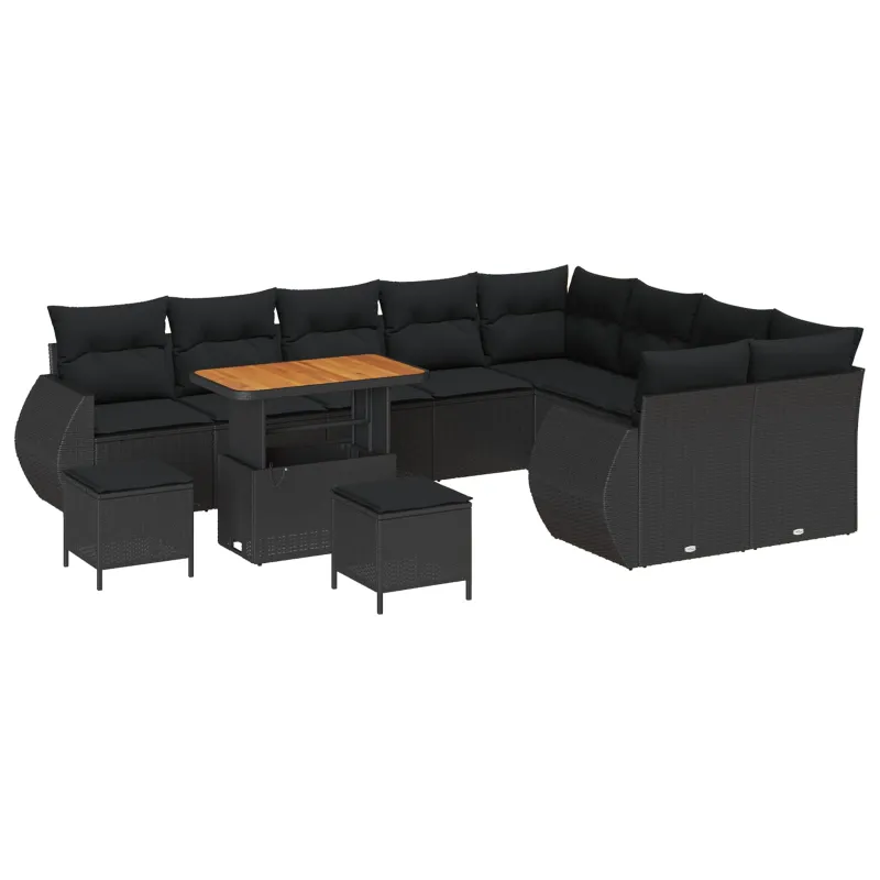 Sodo Sofų Rinkinys su pagalve su saugykla 12 pcs Juoda