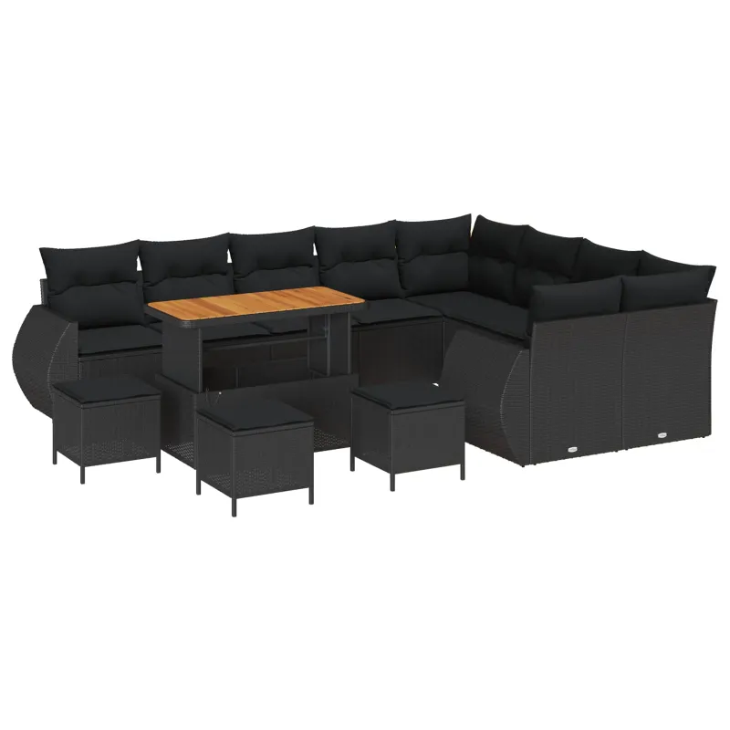 Sodo Sofų Rinkinys su pagalve 13 pcs Juoda Poli ratanas
