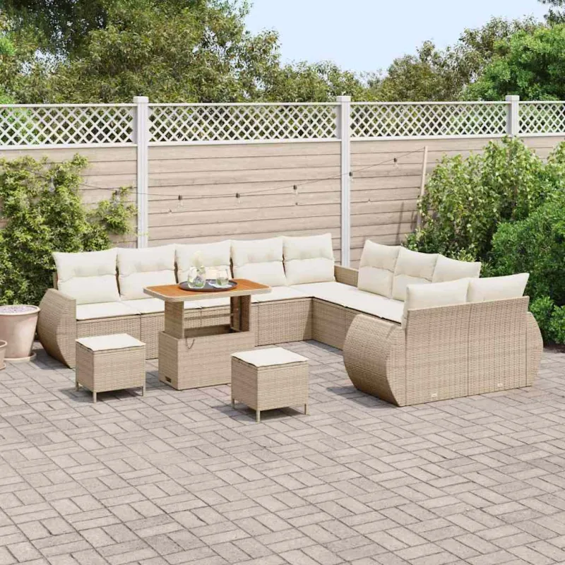 Sodo Sofų Rinkinys su pagalve 13 pcs smėlio ir kreminės spalvos