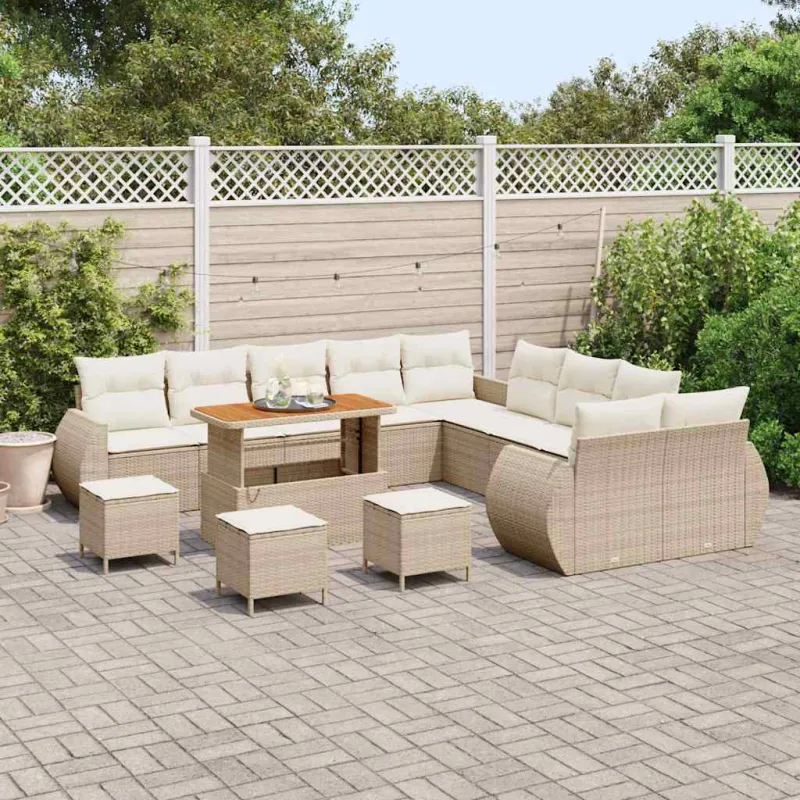 Sodo Sofų Rinkinys su pagalve 14 pcs smėlio ir kreminės spalvos