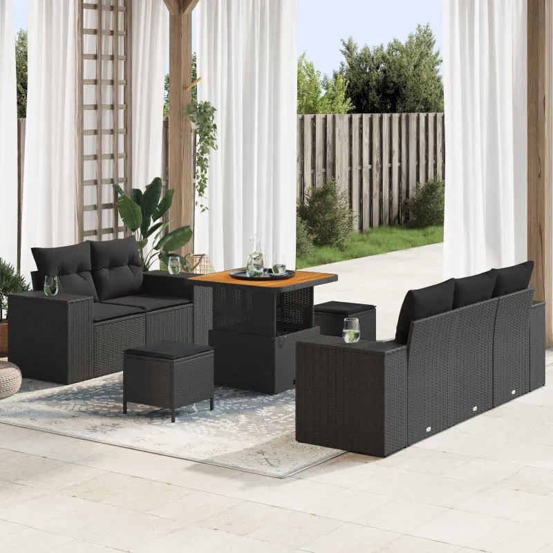 Sodo Sofų Rinkinys su pagalve 8 pcs Juoda Poli ratanas
