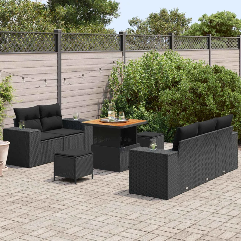 Sodo Sofų Rinkinys su pagalve 8 pcs Juoda Poli ratanas
