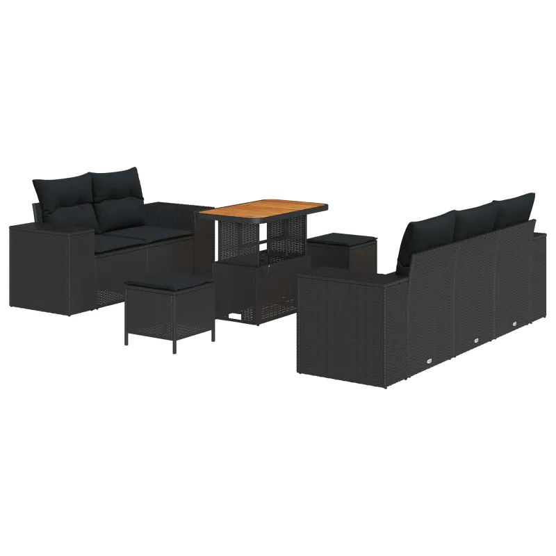 Sodo Sofų Rinkinys su pagalve 8 pcs Juoda Poli ratanas