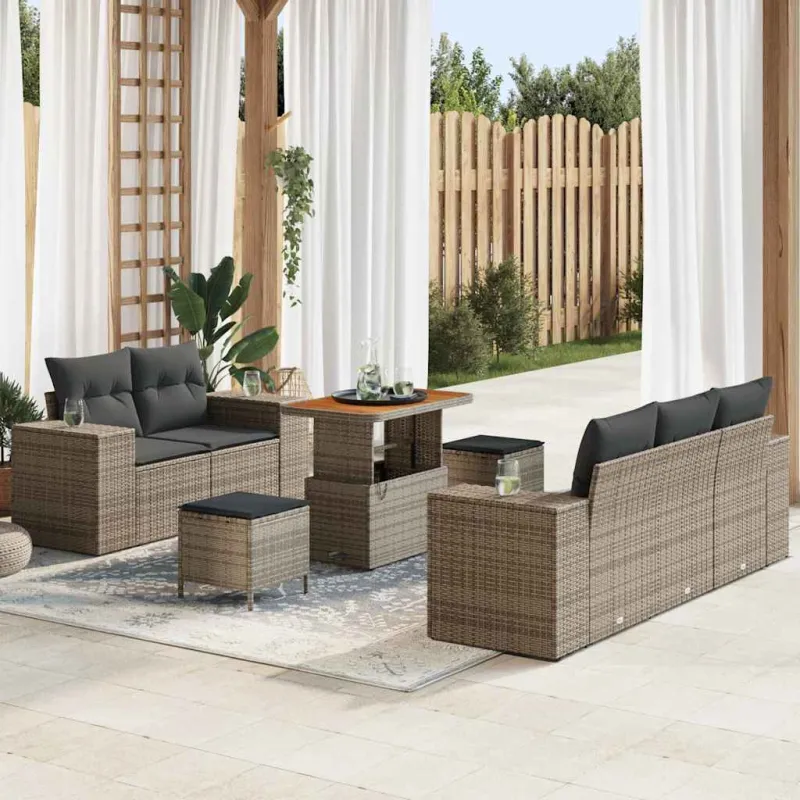 Sodo Sofų Rinkinys su pagalve 8 pcs Pilka Poli ratanas
