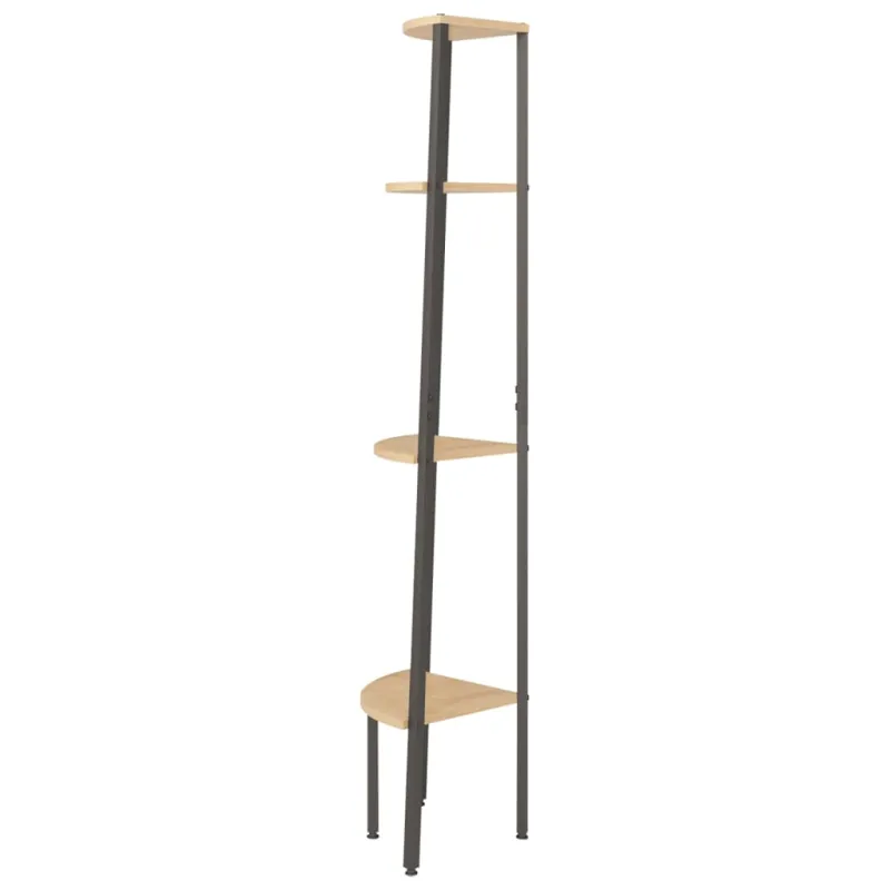 4 aukštų kampinė lentyna, šviesiai ruda ir juoda, 45,5x31,5x150 cm