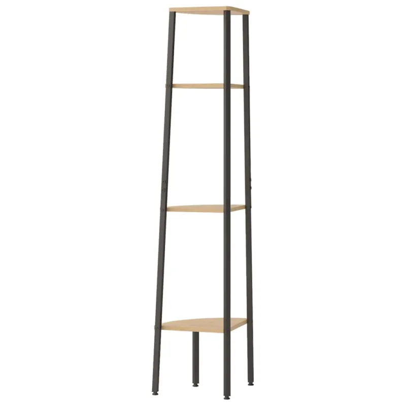 4 aukštų kampinė lentyna, šviesiai ruda ir juoda, 45,5x31,5x150 cm