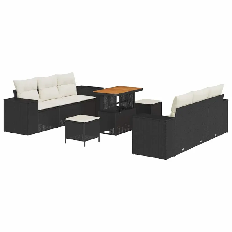 Sodo Sofų Rinkinys 9 pcs Juoda ir kreminė Poli ratanas
