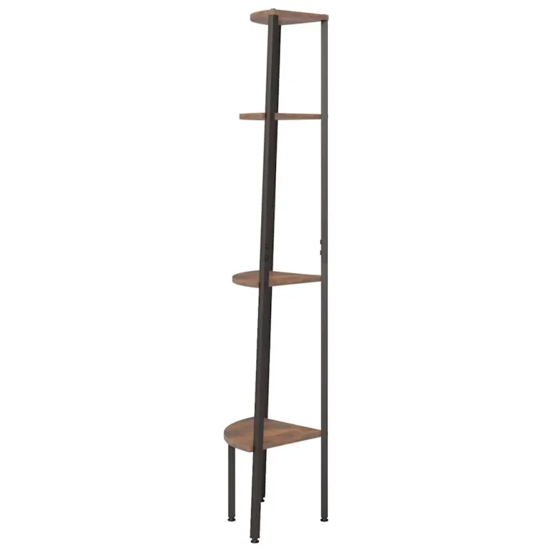 4 aukštų kampinė lentyna, tamsiai ruda ir juoda, 45,5x31,5x150 cm