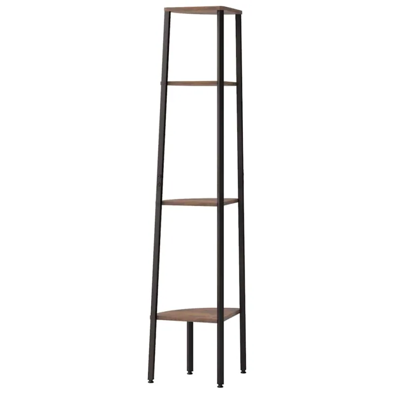 4 aukštų kampinė lentyna, tamsiai ruda ir juoda, 45,5x31,5x150 cm