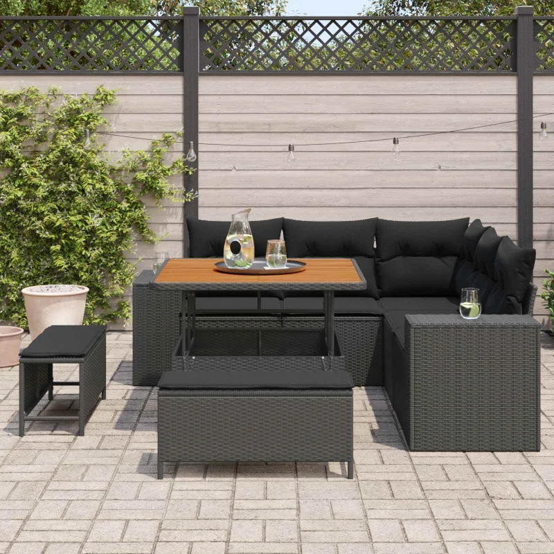 Sodo Sofų Rinkinys su pagalve 8 pcs Juoda poliratanas