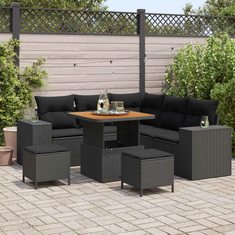 Sodo Sofų Rinkinys su pagalve 8 pcs Juoda poliratanas