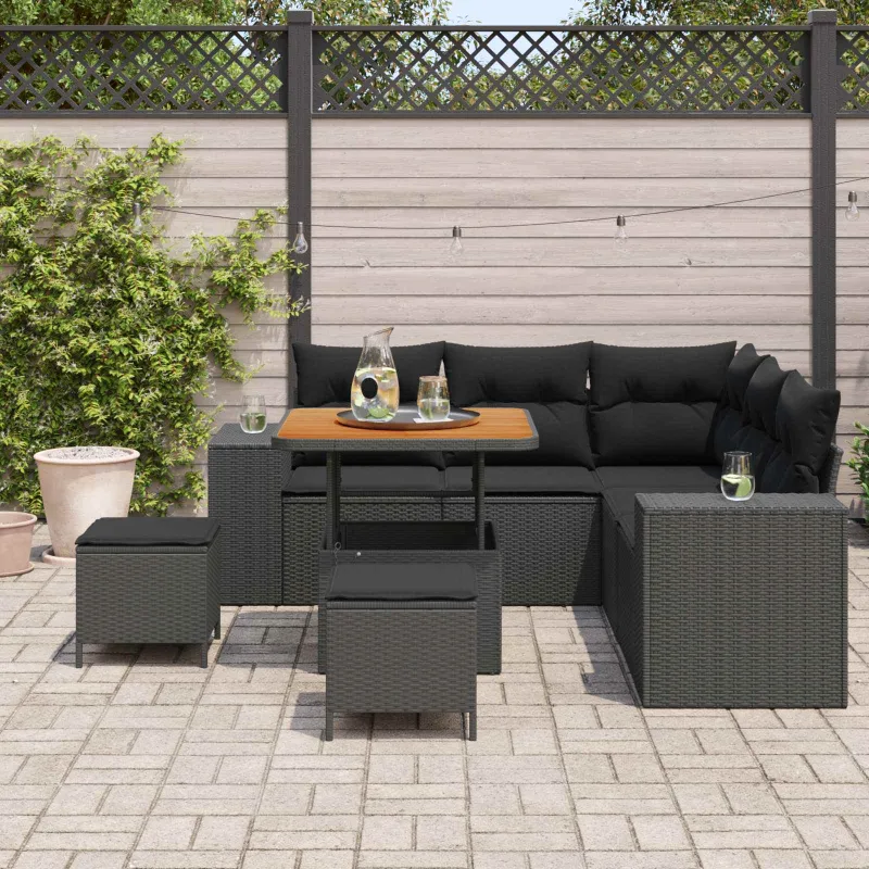 Sodo Sofų Rinkinys su pagalve 8 pcs Juoda poliratanas