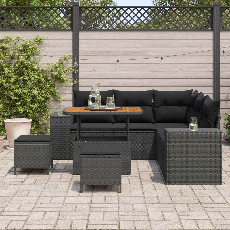 Sodo Sofų Rinkinys su pagalve 8 pcs Juoda poliratanas