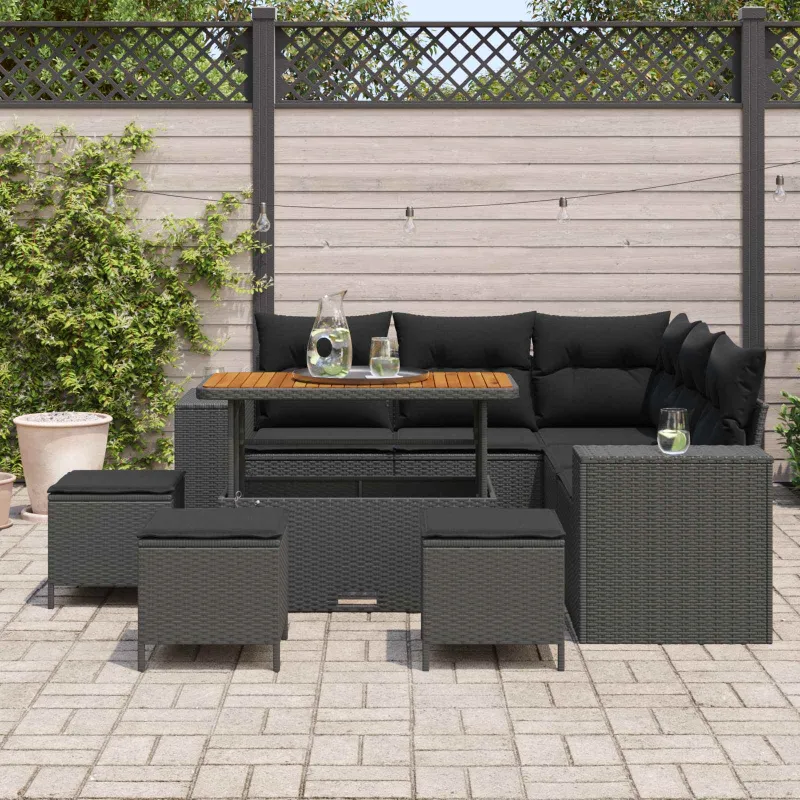Sodo Sofų Rinkinys su pagalve 9 pcs Juoda poliratanas