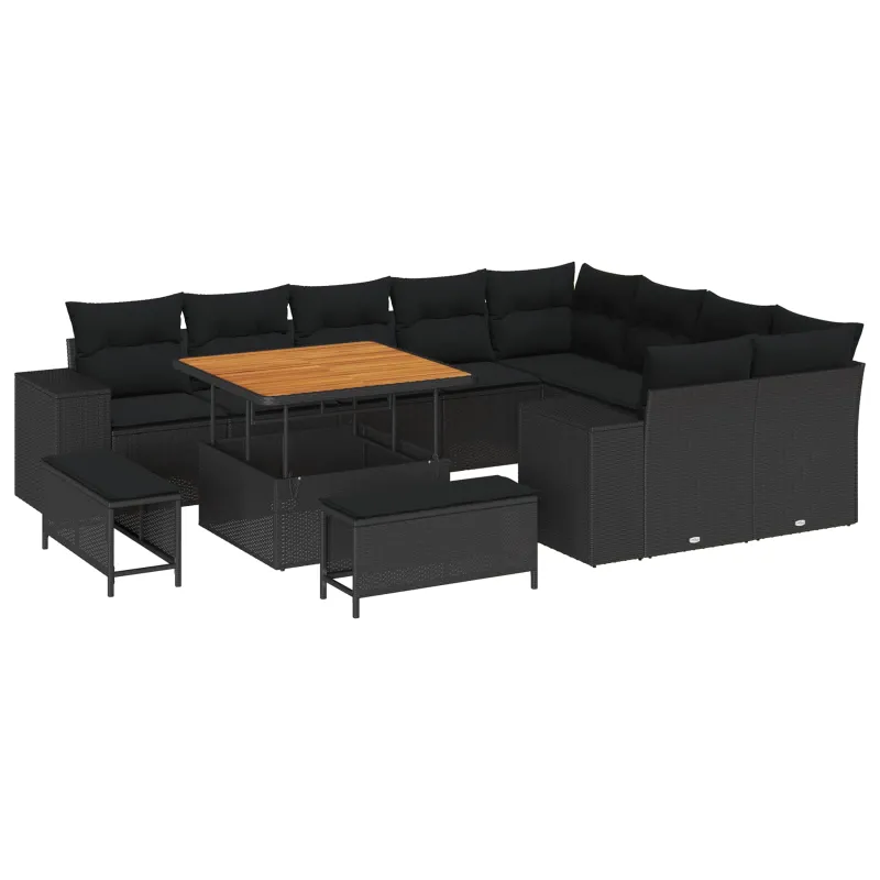 Sodo Sofų Rinkinys su pagalve su saugykla 12 pcs Juoda