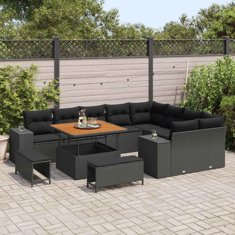 Sodo Sofų Rinkinys su pagalve su saugykla 12 pcs Juoda