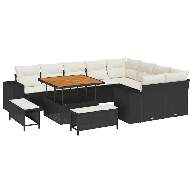 Sodo Sofų Rinkinys su pagalve 12 pcs Juoda ir kreminė
