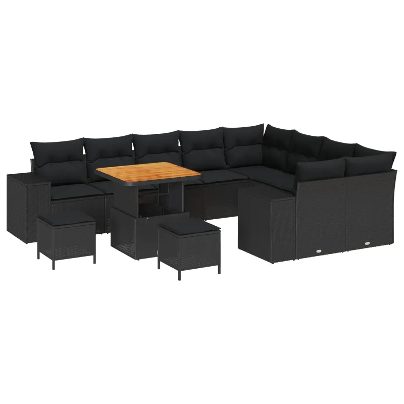 Sodo Sofų Rinkinys su pagalve su saugykla 12 pcs Juoda