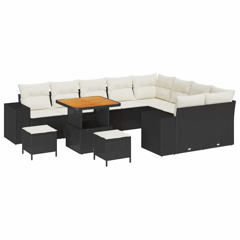 Sodo Sofų Rinkinys su pagalve 12 pcs Juoda ir kreminė