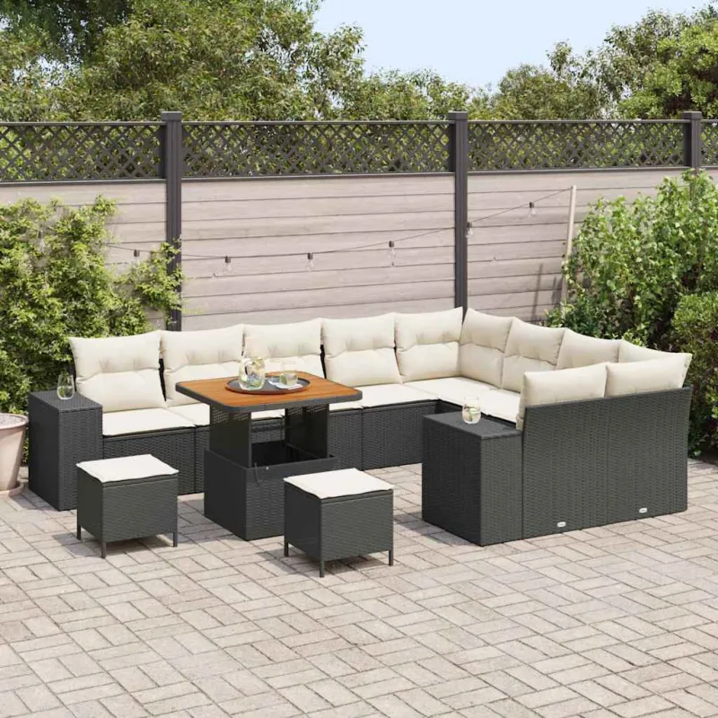 Sodo Sofų Rinkinys su pagalve 12 pcs Juoda ir kreminė