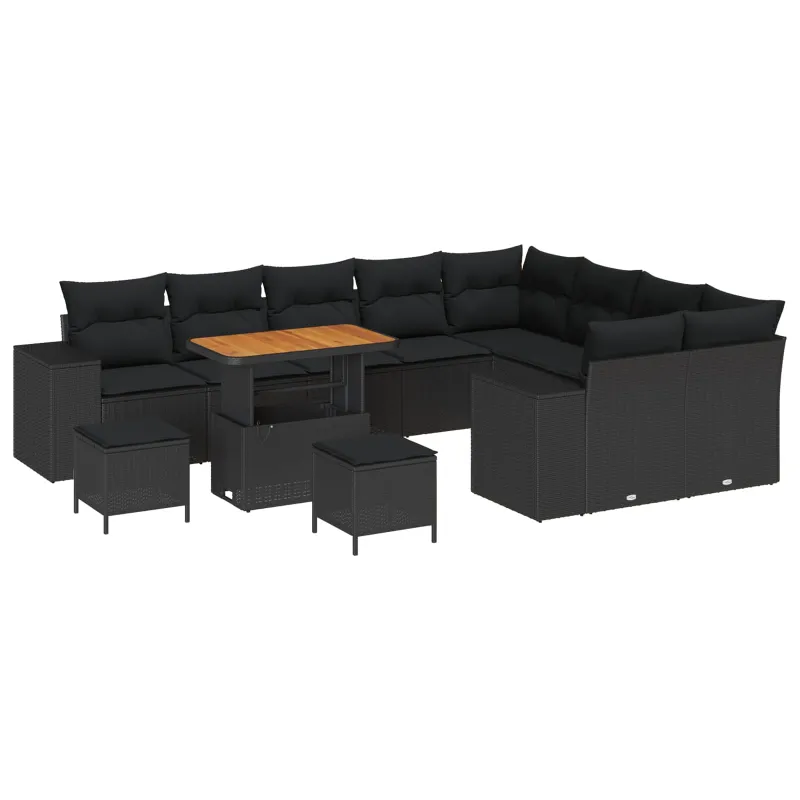 Sodo Sofų Rinkinys su pagalve su saugykla 12 pcs Juoda