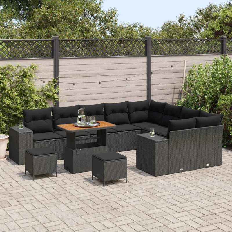 Sodo Sofų Rinkinys su pagalve su saugykla 12 pcs Juoda