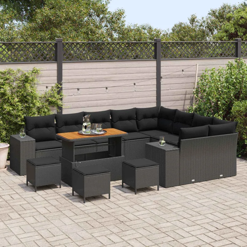 Sodo Sofų Rinkinys su pagalve su saugykla 13 pcs Juoda