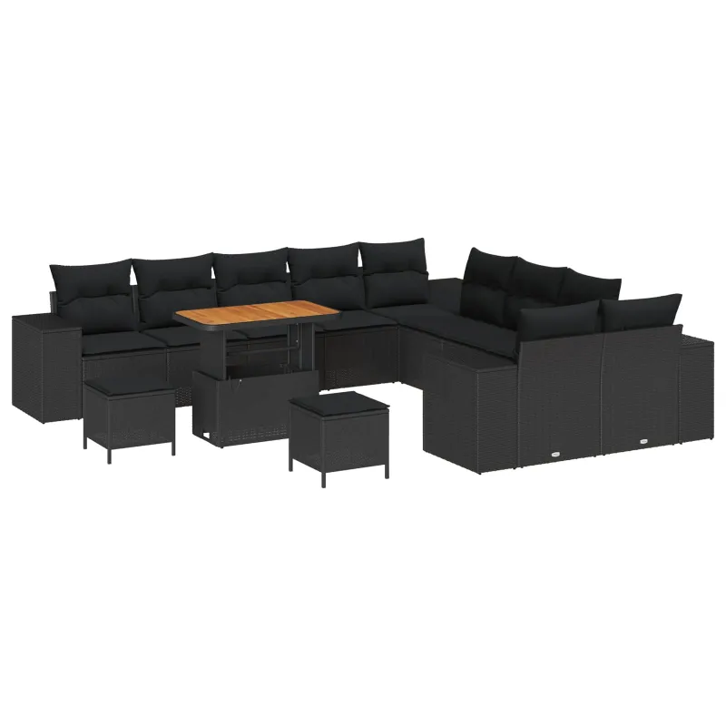 Sodo Sofų Rinkinys su pagalve 13 pcs Juoda poliratanas